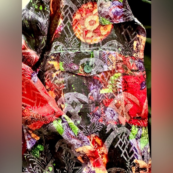 🩸Chicos Multicolor Silk Linen Blend Lined Collared Pockets Lightweight Jacket L - Picture 6 of 13